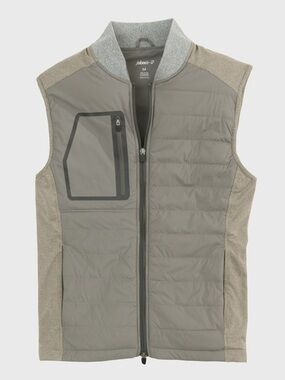 JOHNNIE-O DUFFY 2-WAY ZIP QUILTED MIXED MEDIA VEST IN METEOR SZ M
